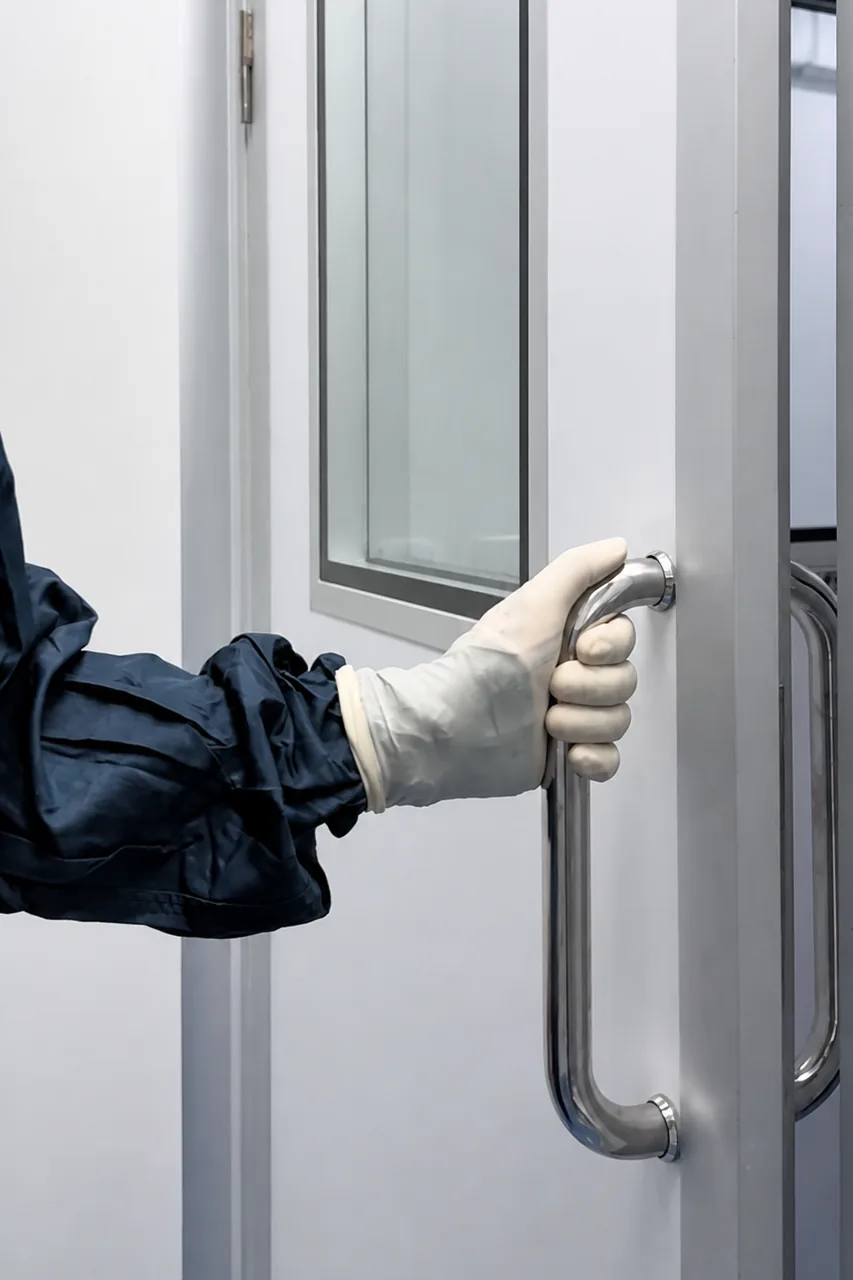 Profissional acessando uma área controlada do laboratório