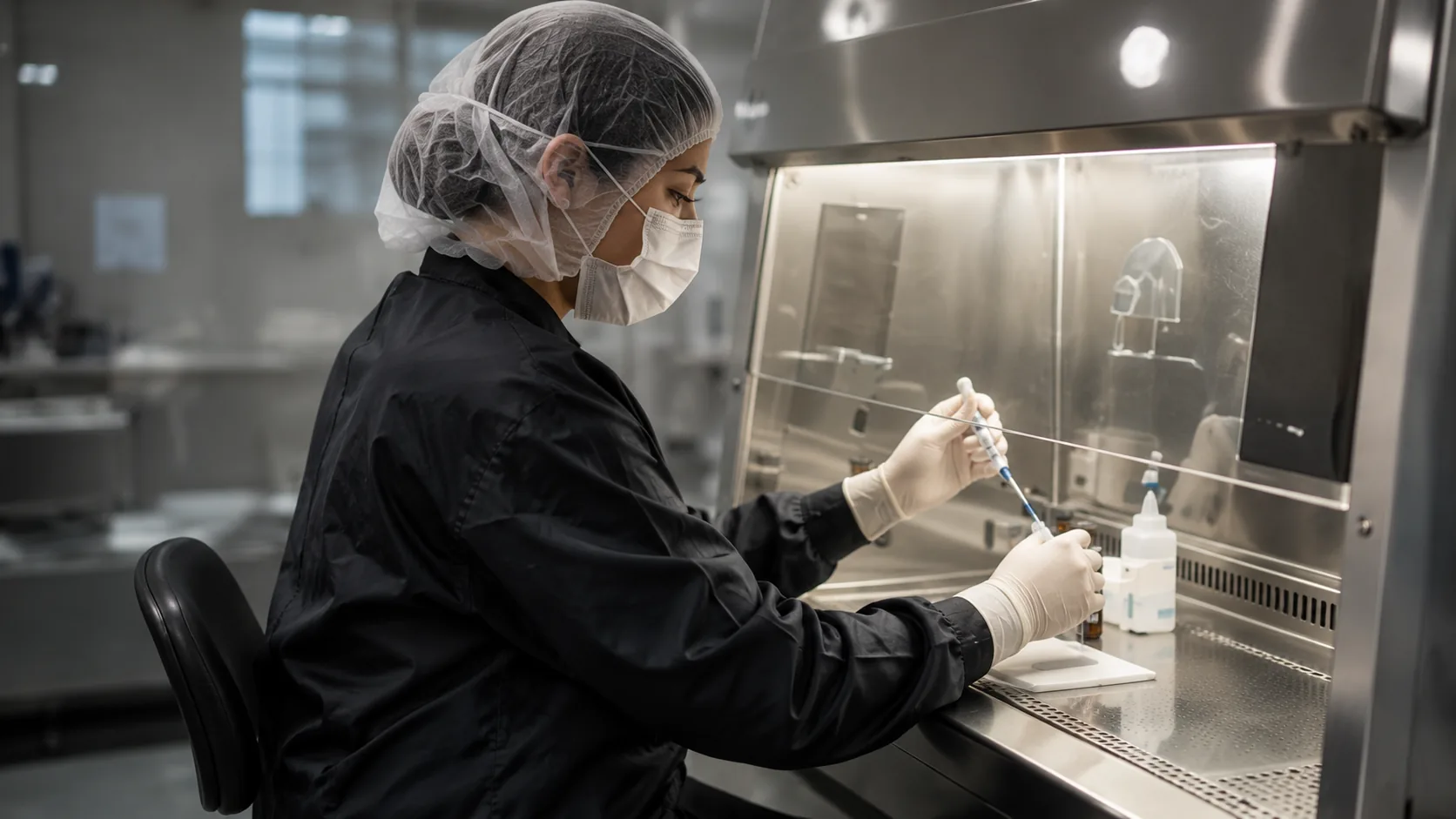 Profissional em atividade laboratorial controlada
